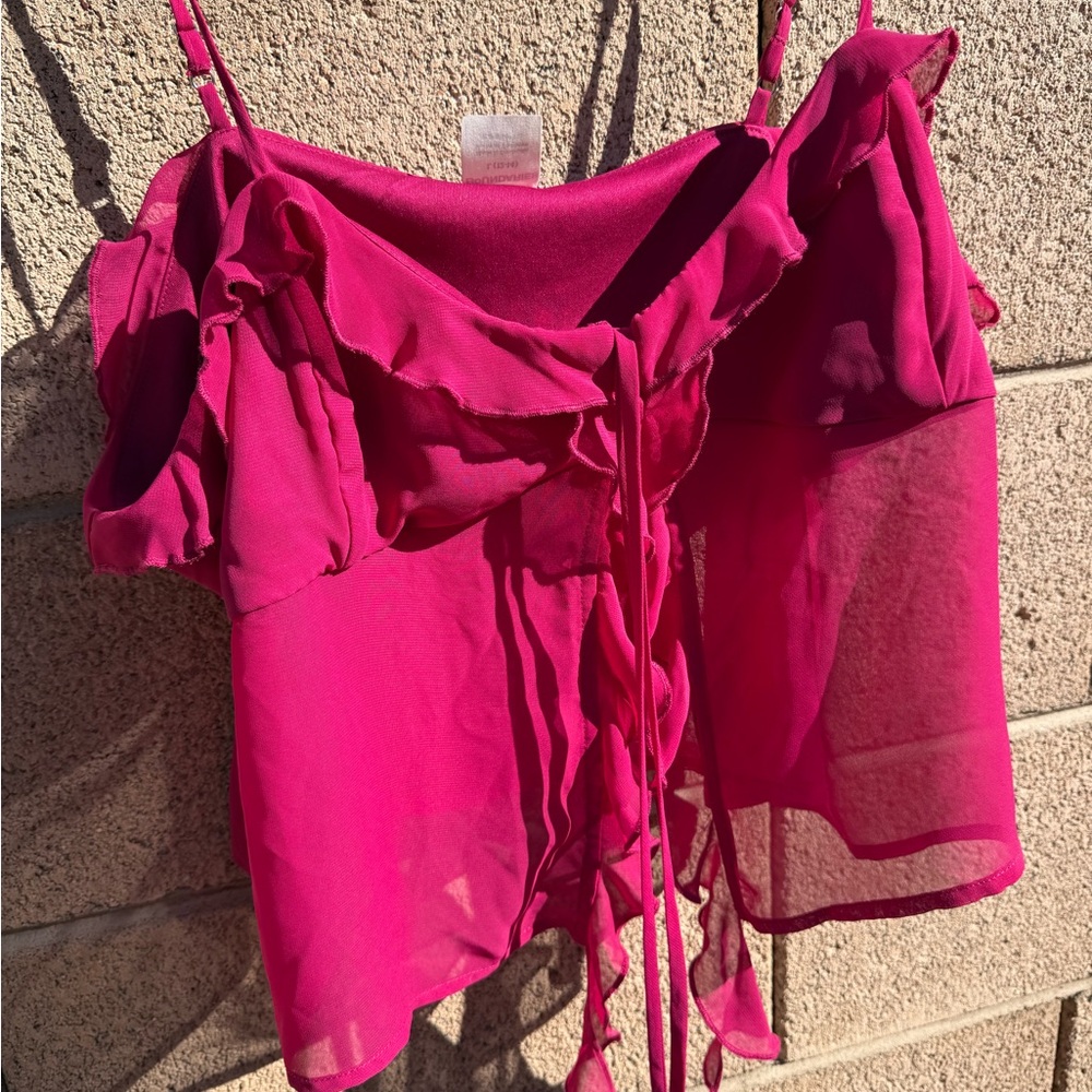 No Boundaries Fuchsia Ruffle Blouse